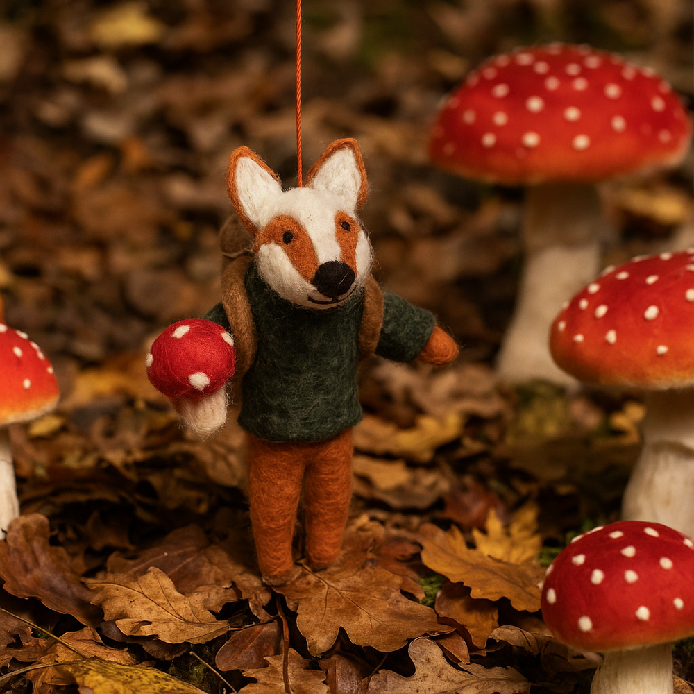 Handmade Felt Frankie Foraging Fox Decoration