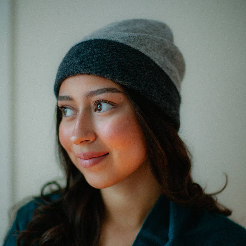 Charcoal + Ash Reversible Cashmere Beanie
