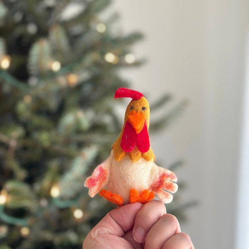 Hen needle felted wool finger puppet