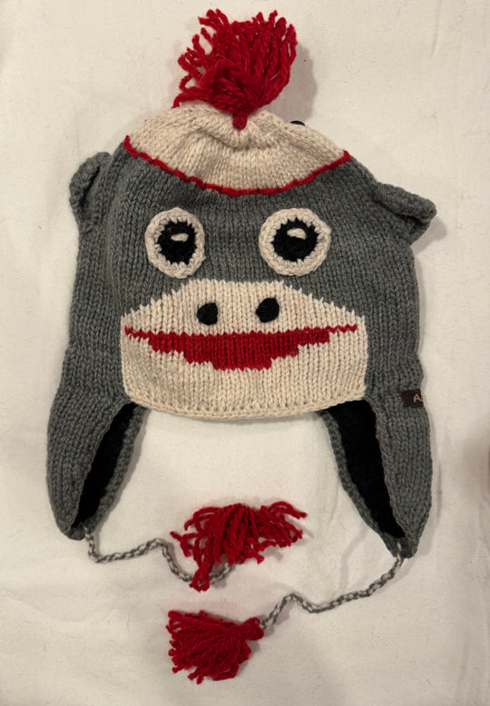 Kids earflap beanie with animal ears and braided tassel ties — 100% alpaca, lined, choose your animal