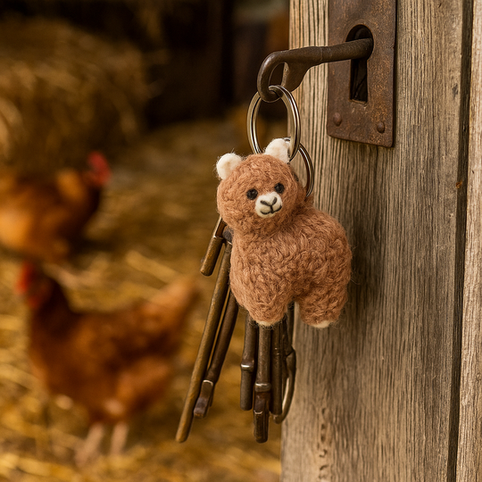 Alpaca hand-felted keyring, fair trade wool souvenir from Duvall farm