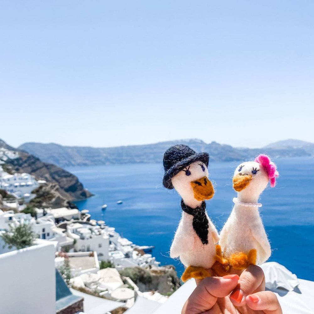 Hand-felted wool duck finger puppets, alternate view