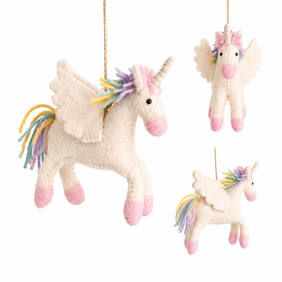 Prancing Pastel Unicorn Ornament — Hand-Felted