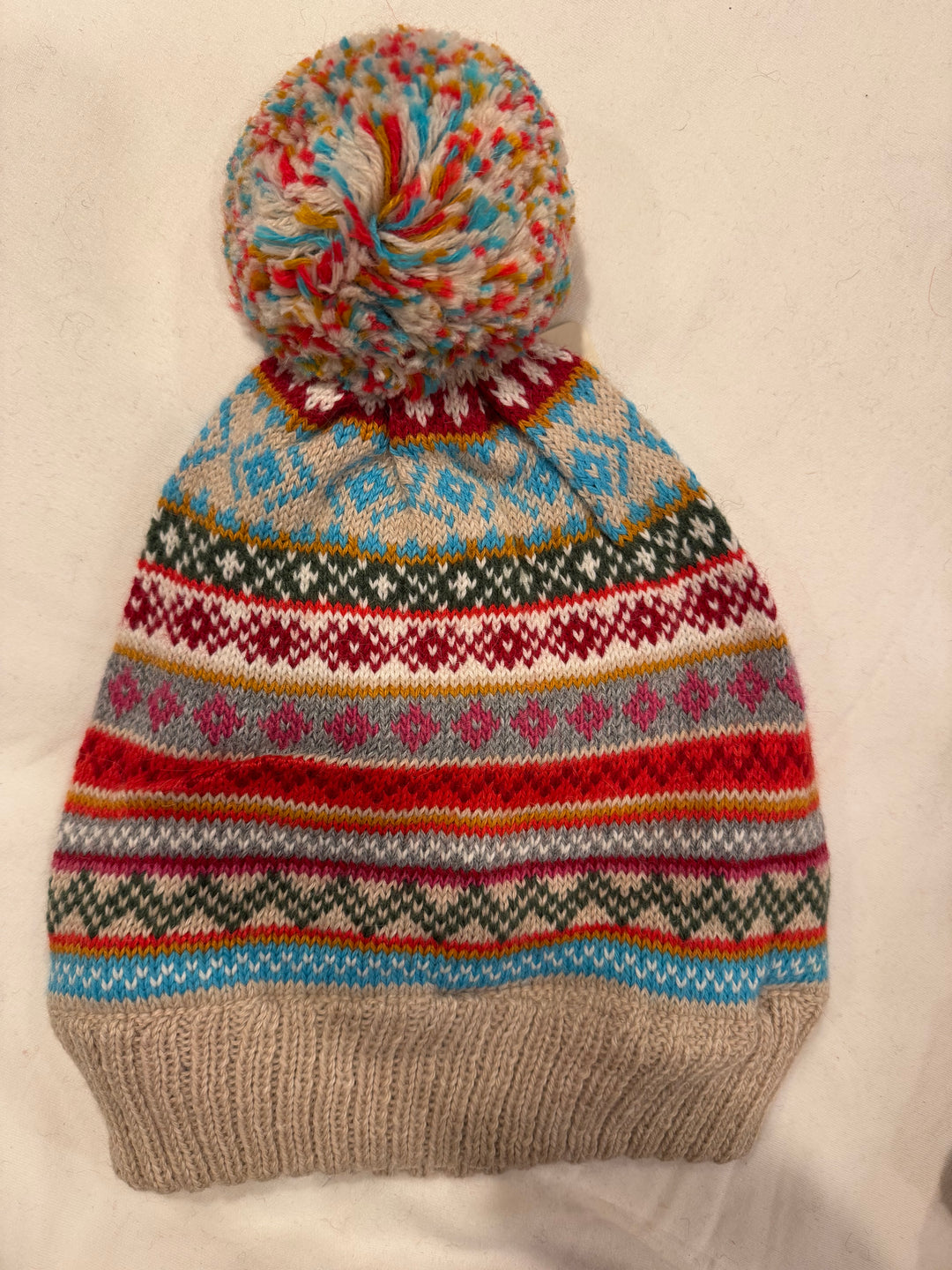Alpine Confetti Beanie — Hand-Knit Fair Isle Pom Hat