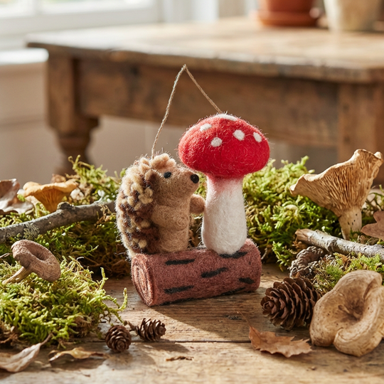 Handmade Felt Willow the Woodland Hedgehog Toadstool Hanging
