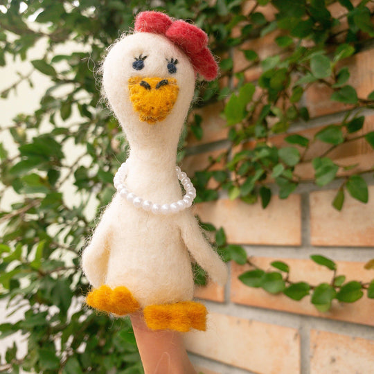 Hand-felted wool duck finger puppets, alternate view