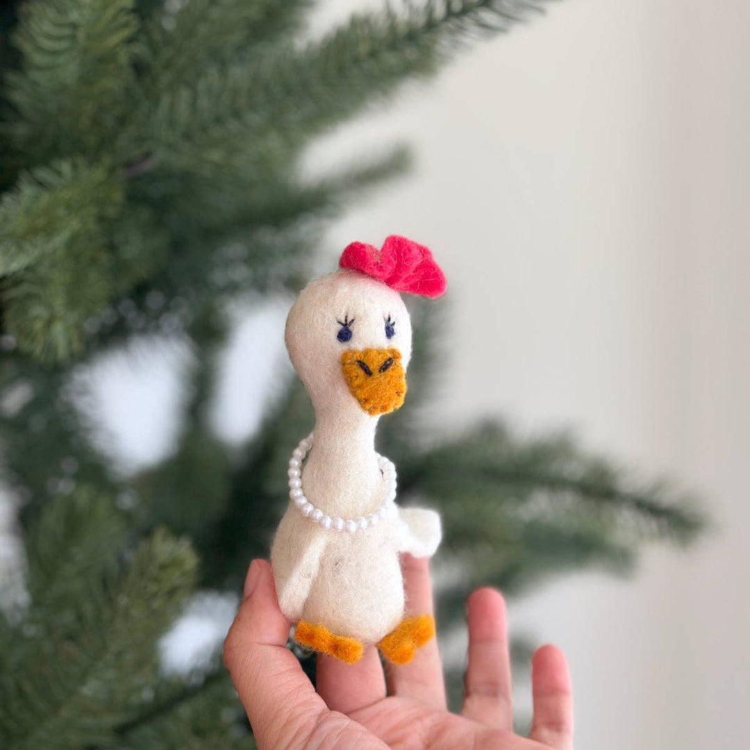 Lady duck needle felted wool finger puppet
