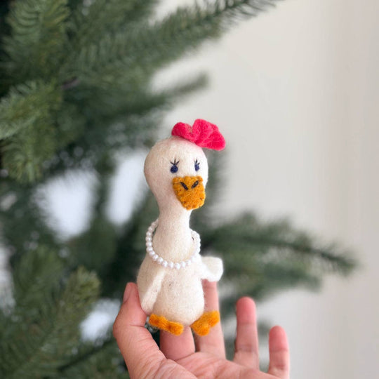 Lady duck needle felted wool finger puppet