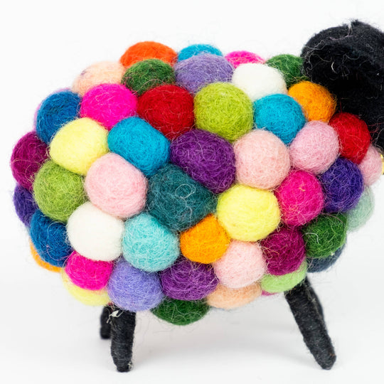 Marbles the rainbow pom-pom sheep, alternate view