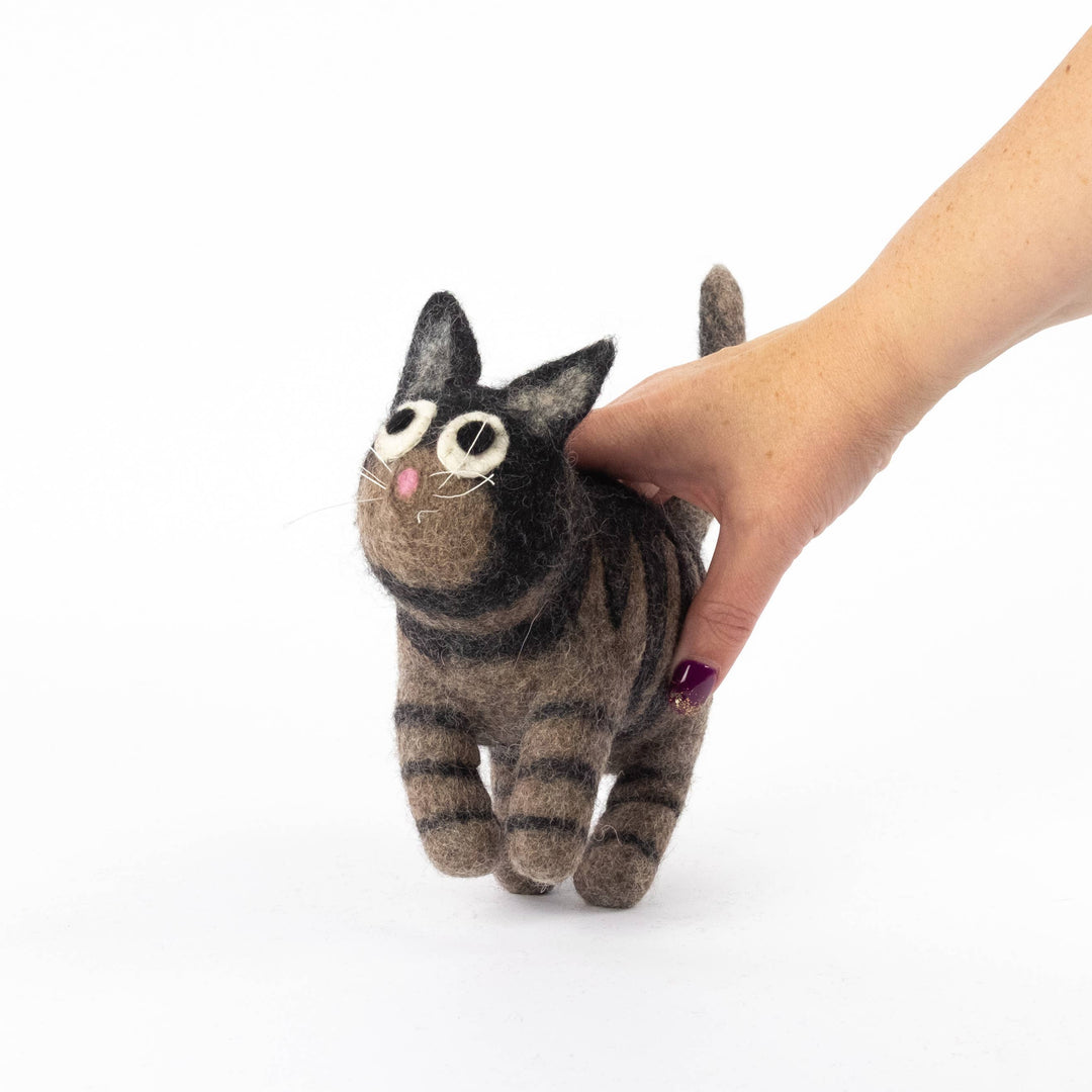 Smudge the Gray Tabby — Hand-Felted Cat