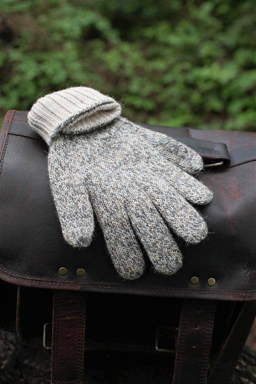 Iditarod double-thick reversible gloves in 100% alpaca, medium grey and silver grey