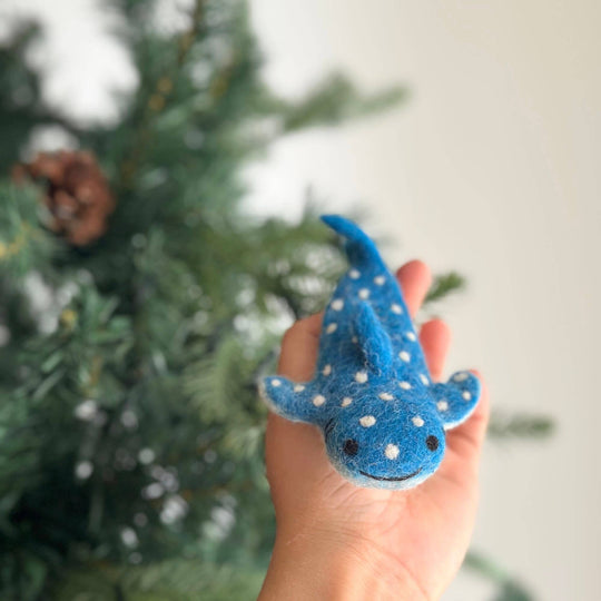 Whale shark needle felted wool finger puppet