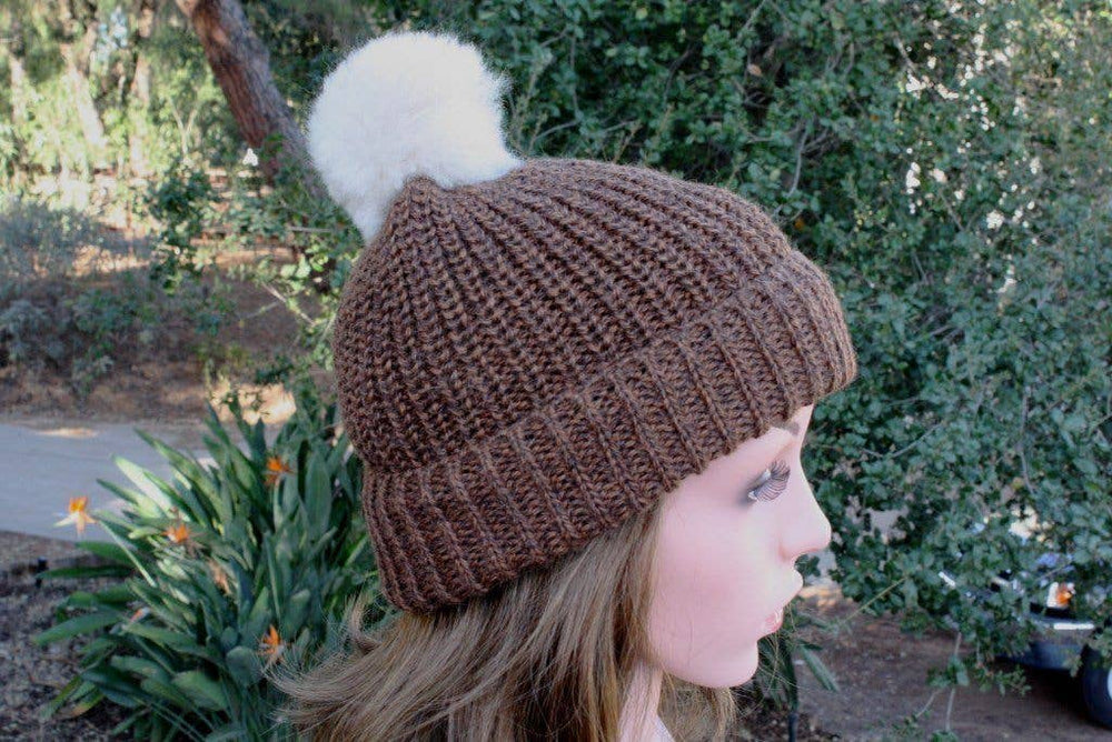 100% baby alpaca channel knit pom-pom beanie — view 2