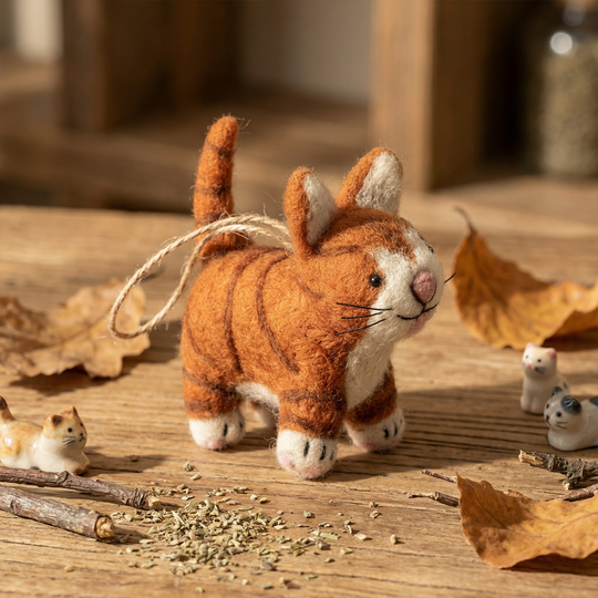 Colin the Cat hand-felted ornament in ginger and white