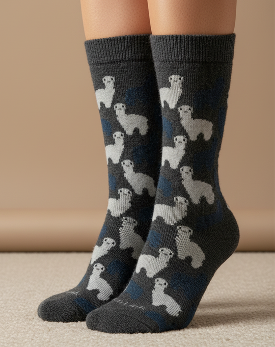 Alpaca Motif Casual Socks in Grey