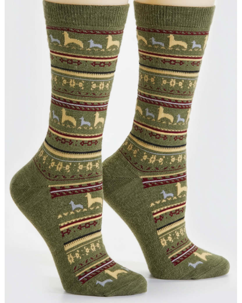 Paca Print Alpaca Crew Socks — Green colorway