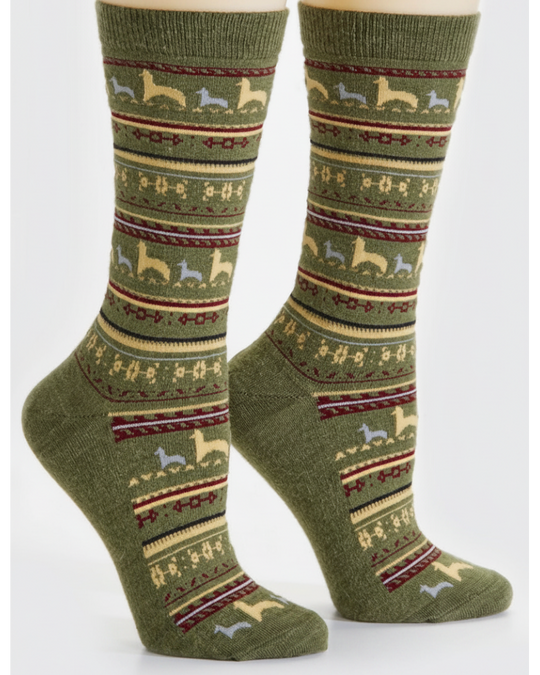 Paca Print Alpaca Crew Socks — Green colorway
