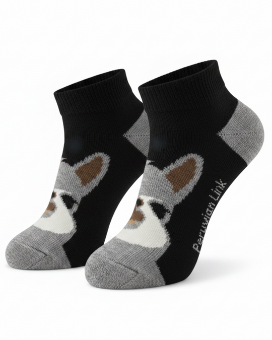 Alpaca Face Ankle Socks in Black