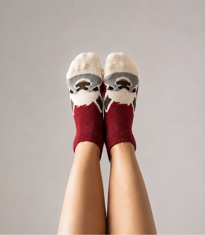 Alpaca Face Ankle Socks in Maroon (Wine)