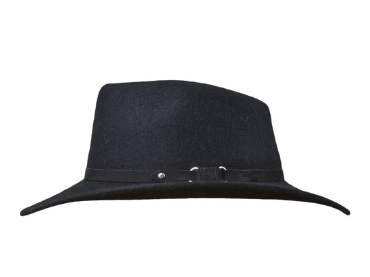 Black Melbourne alpaca felt hat, side view
