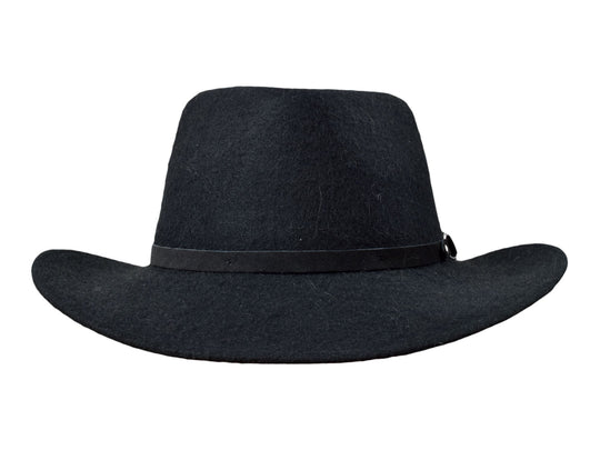 Black Melbourne alpaca felt hat, crown detail