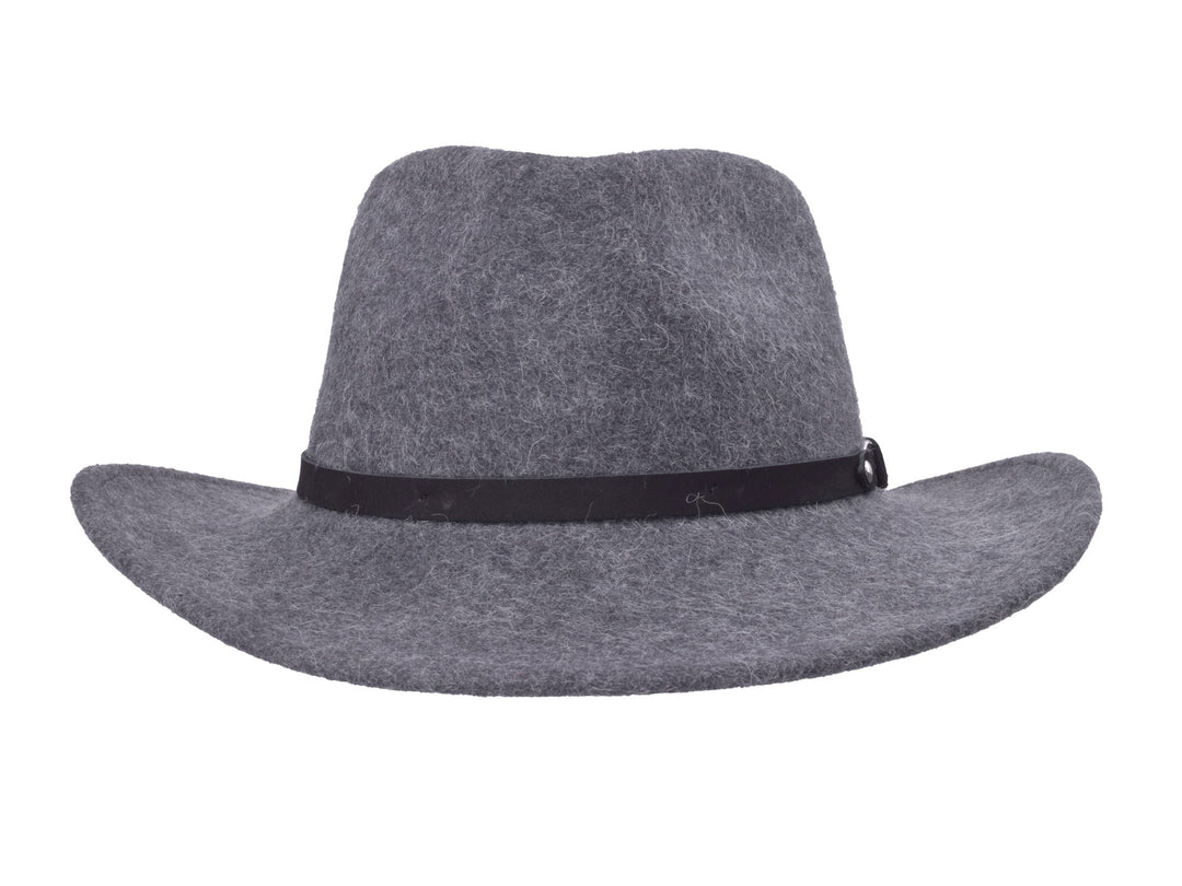 Grey melange Melbourne alpaca felt hat, crown detail