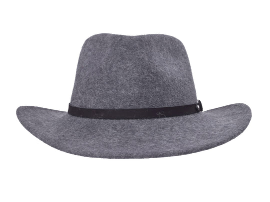 Grey melange Melbourne alpaca felt hat, crown detail