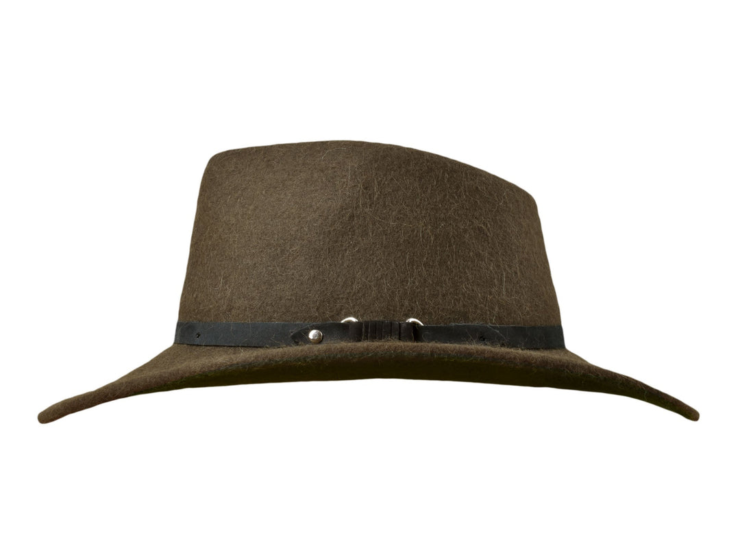 Moss green Melbourne alpaca felt hat, side view