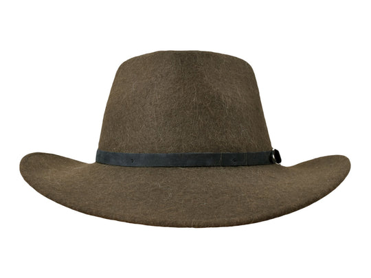 Moss green Melbourne alpaca felt hat, crown detail