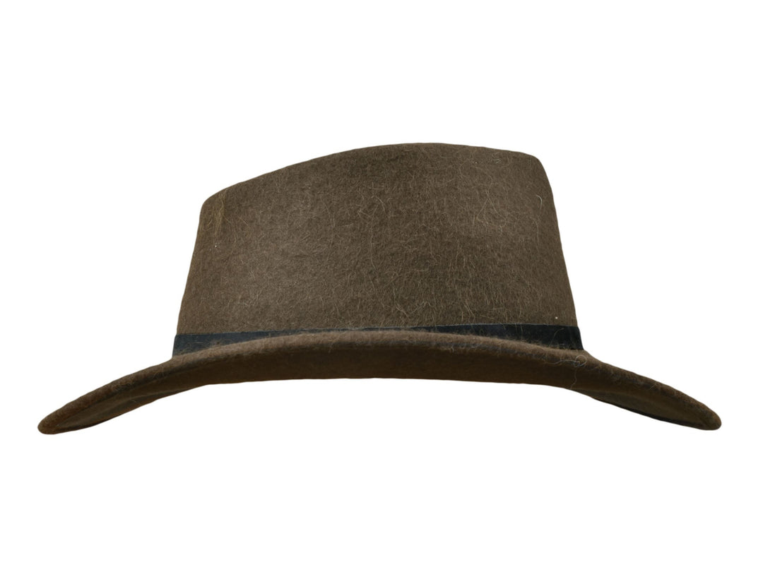 Moss green Melbourne alpaca felt hat, brim detail