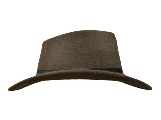 Moss green Melbourne alpaca felt hat, brim detail