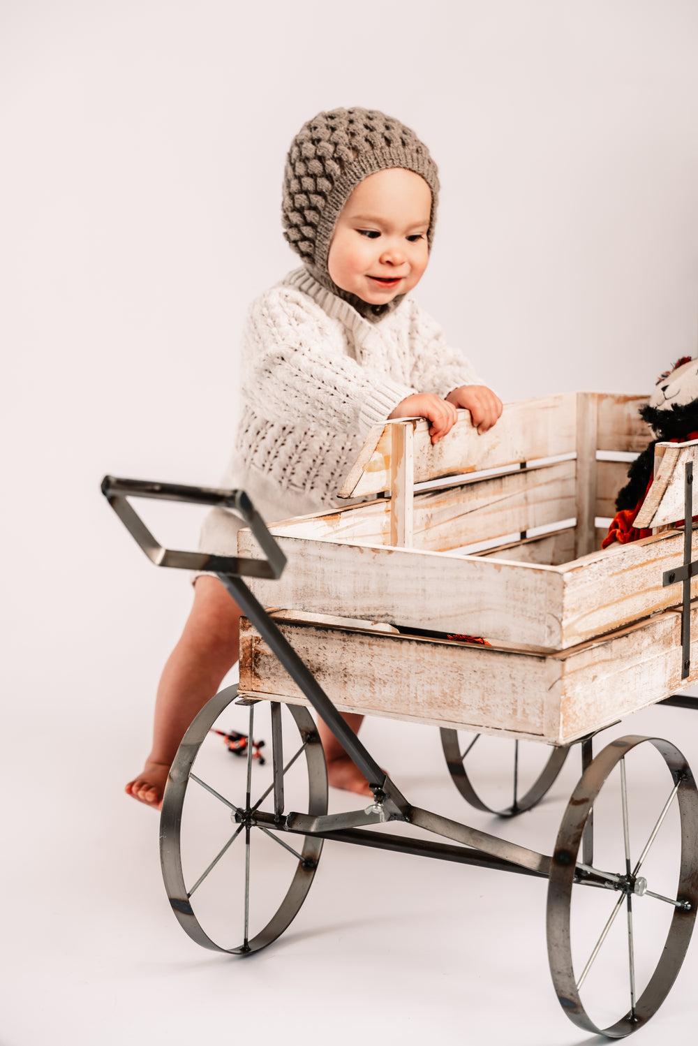 Child alpaca bonnet hat with buttons, soft knit baby alpaca winter hat for kids