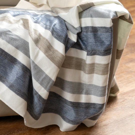 Edmonds Coastal Stripes Throw Alpaca Blanket - Striped - Brushed Alpaca Throw Blanket