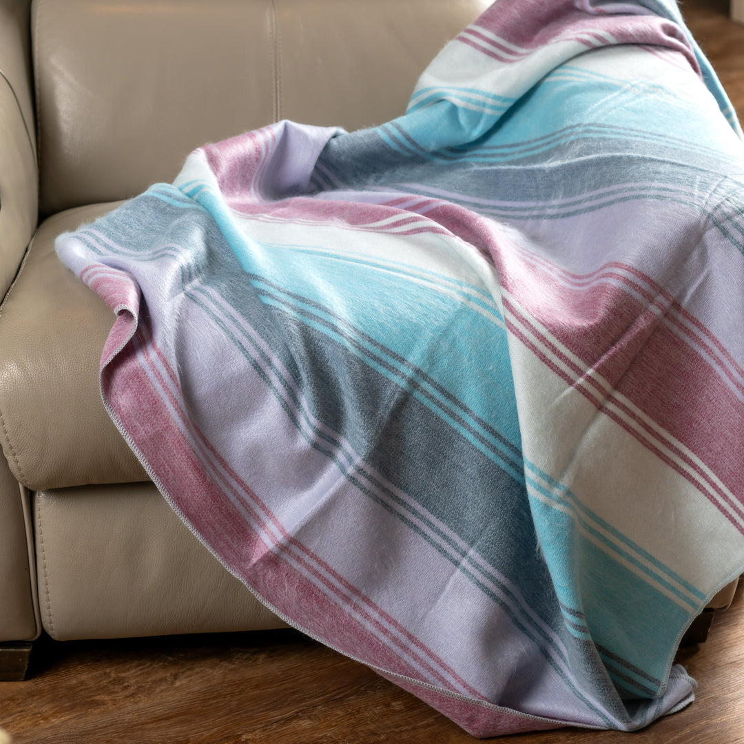 Puget Sound Lavender Dream Alpaca Throw Blanket - Striped - Brushed Alpaca Throw Blanket