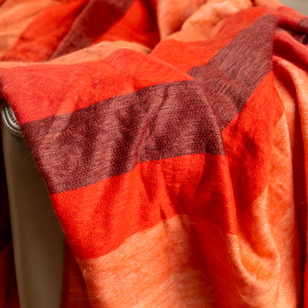 PNW Sunset Ridge Throw Alpaca Blanket - Striped - Brushed Alpaca Throw Blanket