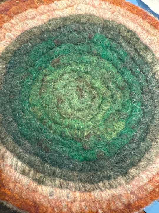 Blue/Green Trivet from Enchanted Farms Alpaca Fiber!! 7.5”
