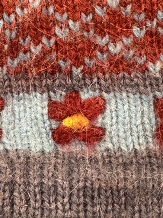 Burgundy Blooms Alpaca Beanie — Hand-Embroidered Fair Isle Hat