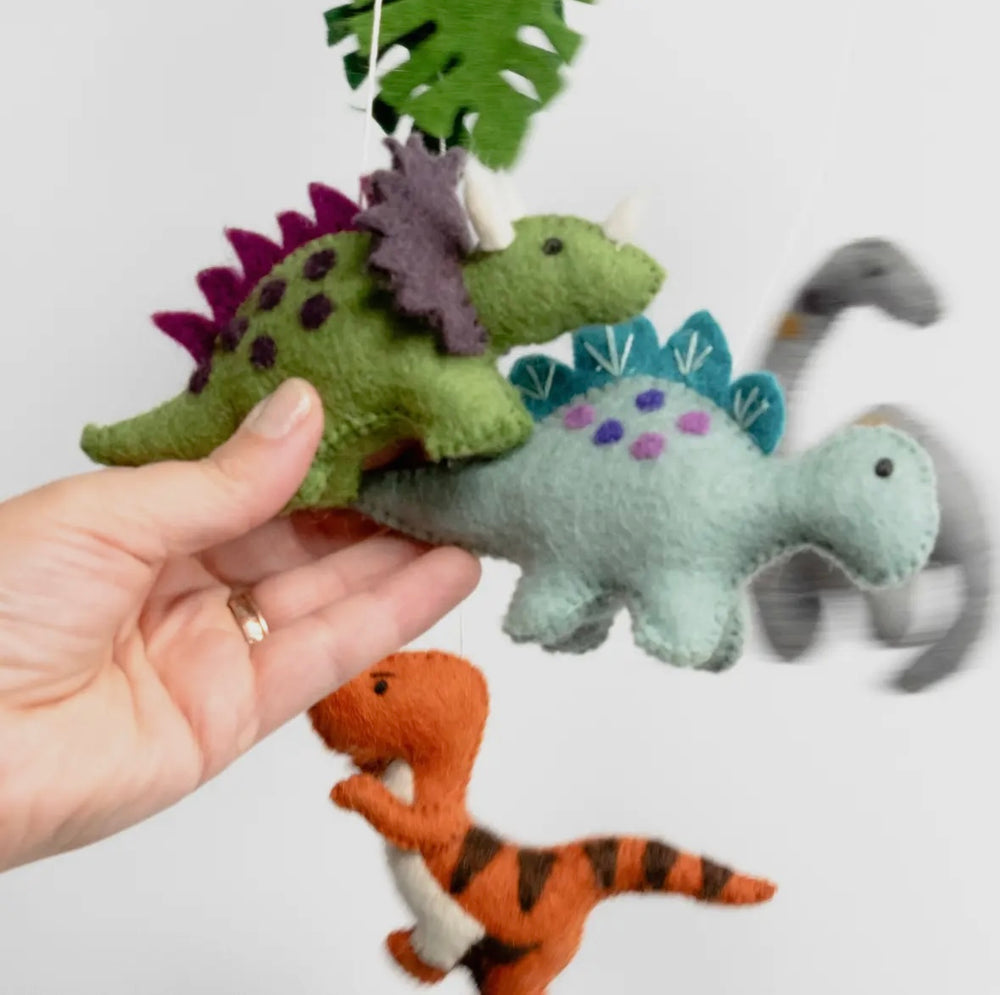 Whimsical Wool Baby Mobile – Dino Dreams