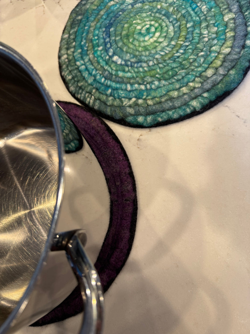 Blue/Green Trivet from Enchanted Farms Alpaca Fiber!! 7.5”