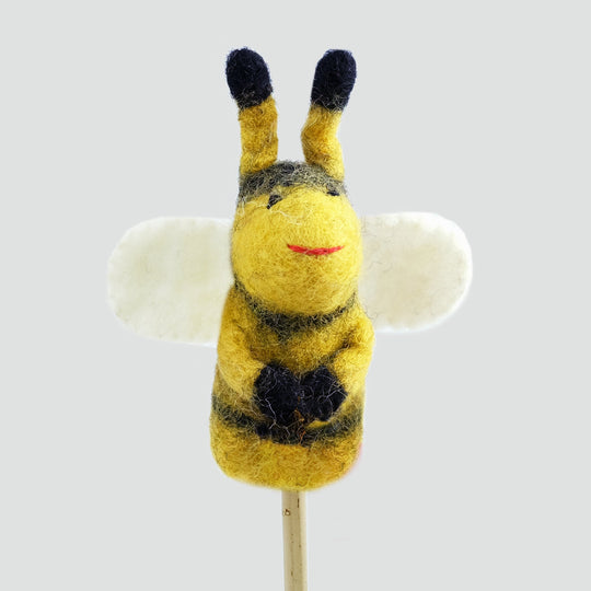 Bumblebee needle felted wool finger puppet