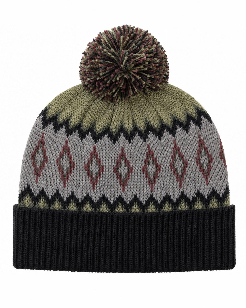 Forester alpaca pom pom beanie in grey and red