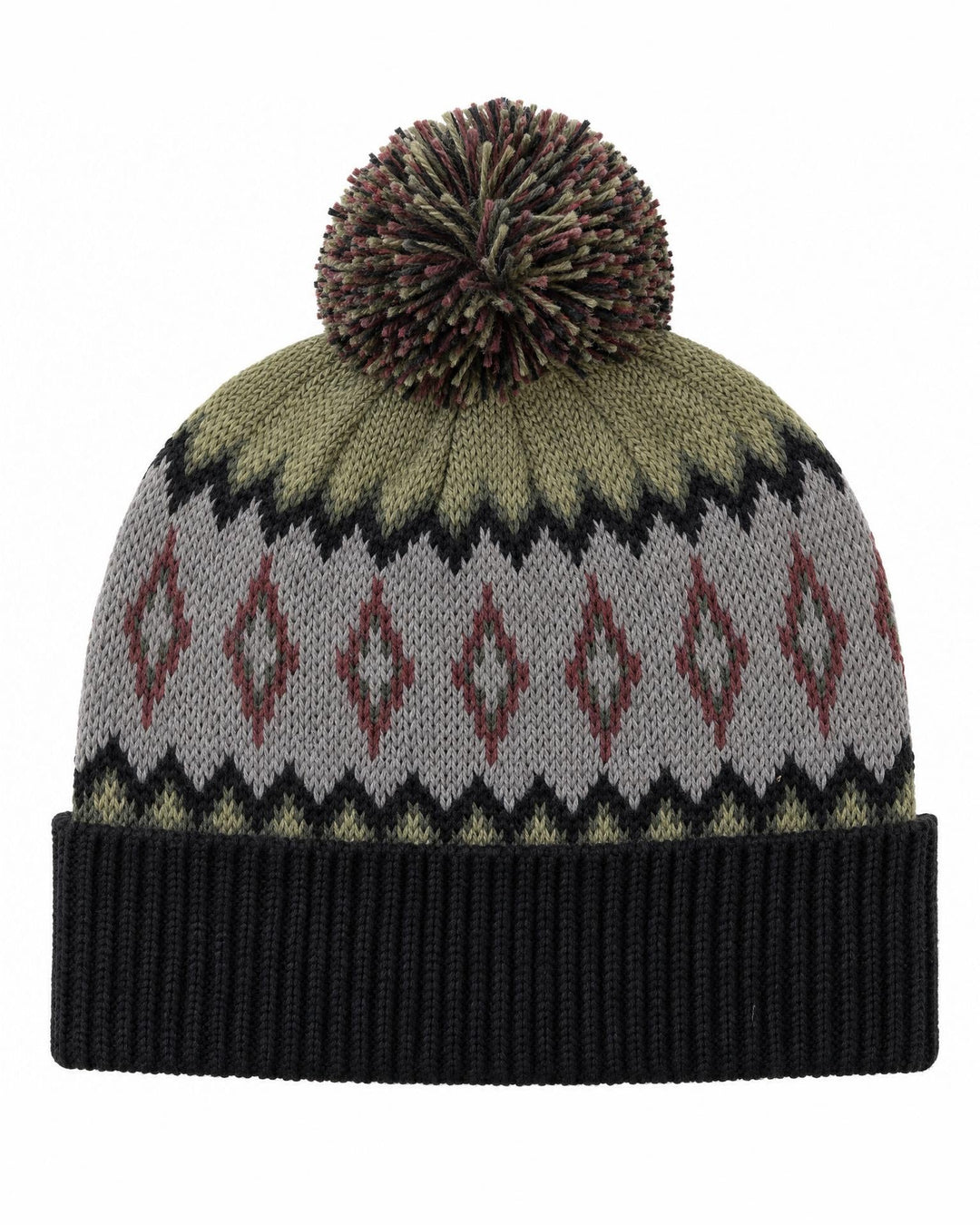 Forester alpaca pom pom beanie in grey and red
