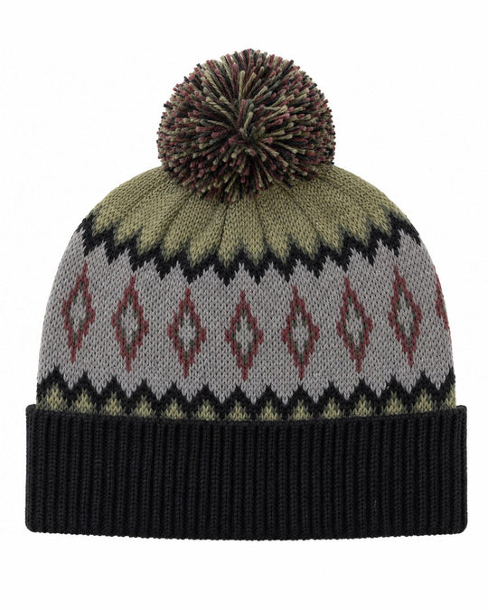 Forester alpaca pom pom beanie in grey and red