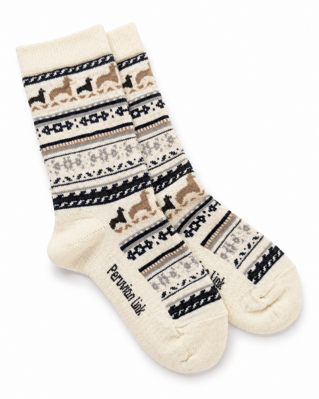 Paca Print Jr kids' alpaca socks in Ivory — alpaca-pattern socks