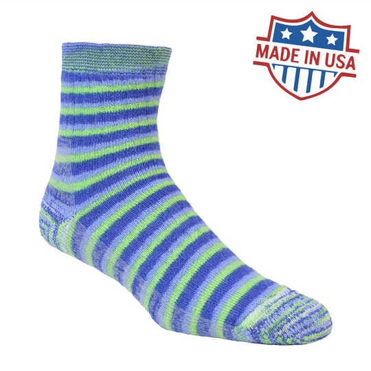 Blue multi-colour alpaca slipper socks with non-slip grip soles