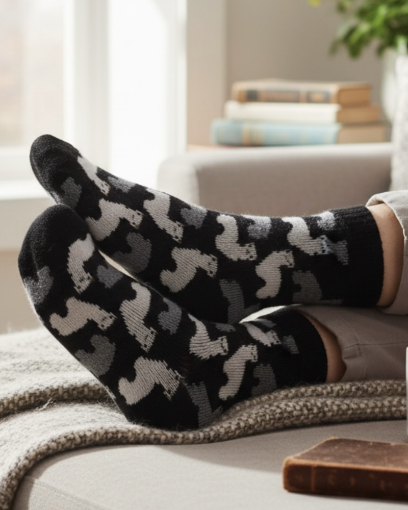 Alpaca Motif Casual Socks in Black
