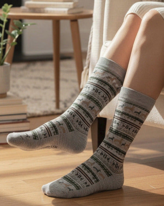 Paca Print Alpaca Crew Socks — Silver colorway