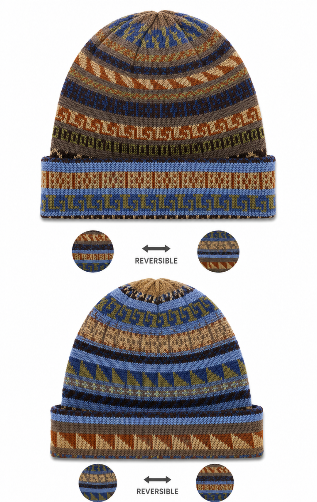 Pacha reversible alpaca hat, knit to be worn either side out