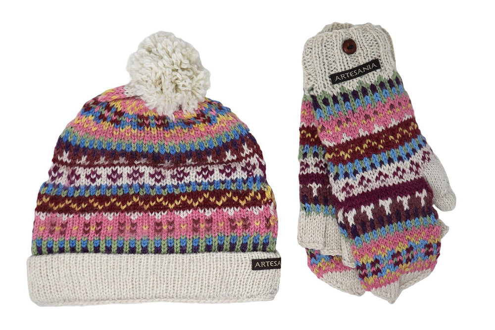 Rosy Snowfall Flip-Top Mittens
