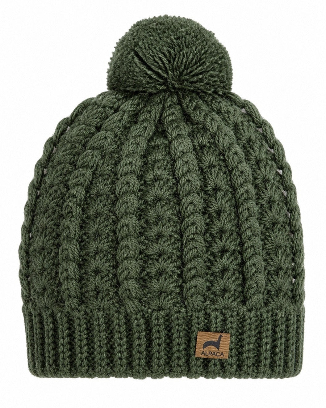 Green 100% alpaca hand-knit beanie, Sacred Valley